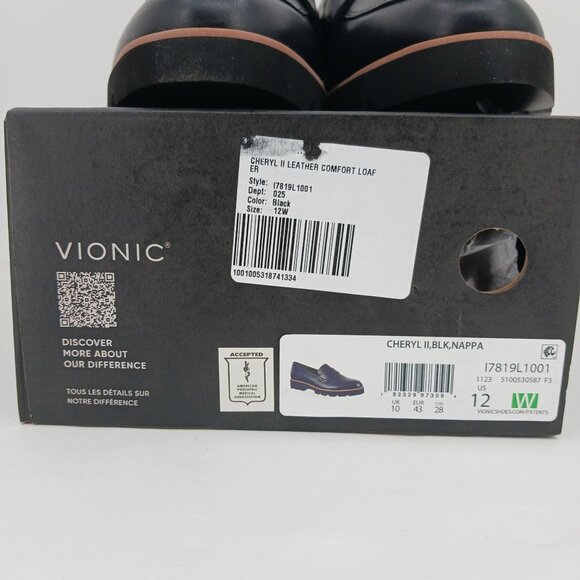 Vionic Cheryl II Black Leather Loafers Size 12W Lug Sole Penny Loafer Comfort - Picture 3 of 10